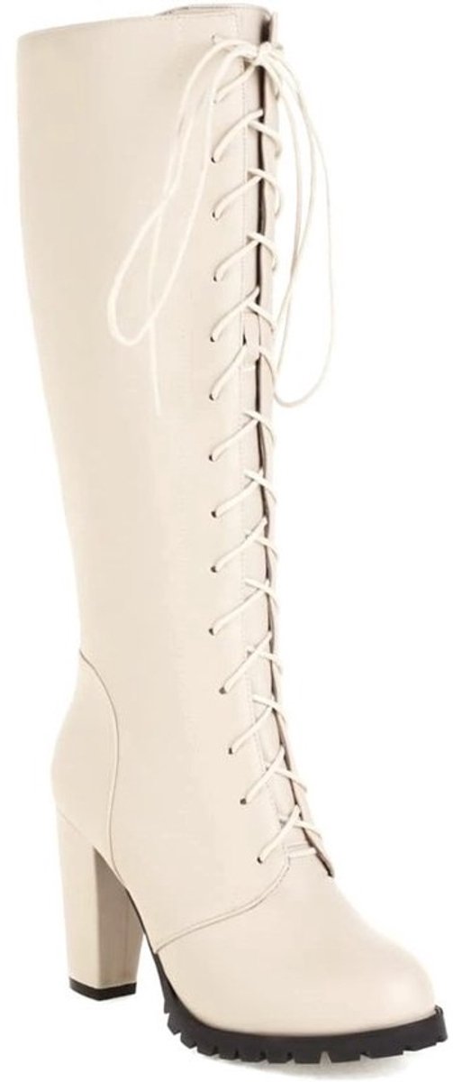 Elegante Kniehoge Laarzen met Blokhak (9,5 cm) en Ronde Neus voor Dames - Met Ritssluiting