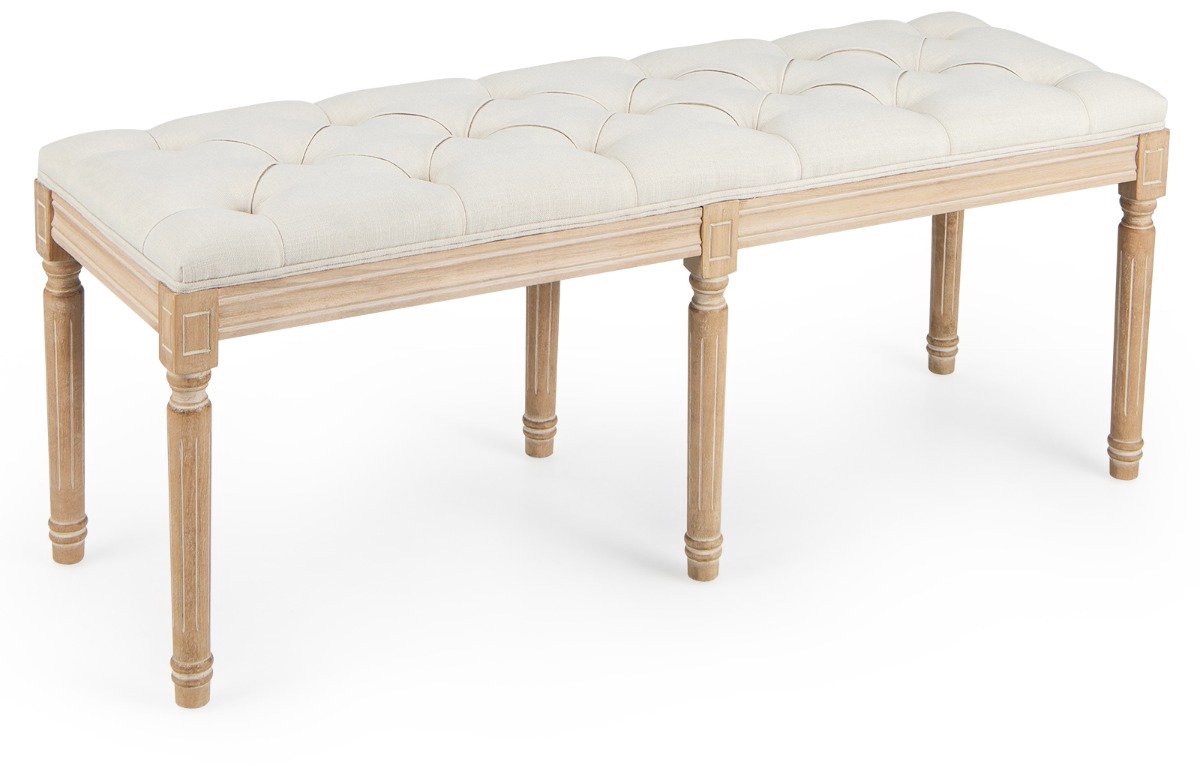 SureDeal® - Poef - Franse Vintage Halbank - 120x40x49 cm - Beige