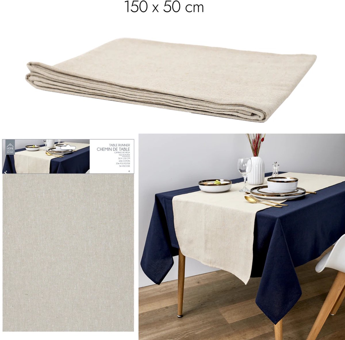 tafelloper katoen/polyester beige - 150*50 cm