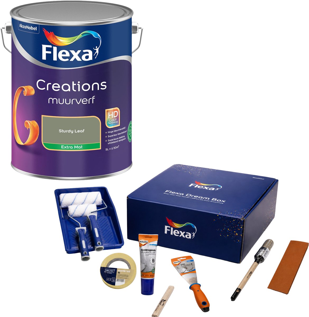 Flexa Dream Box & Creations Muurverf - Extra Mat - Sturdy Leave - 5 L - Bundel
