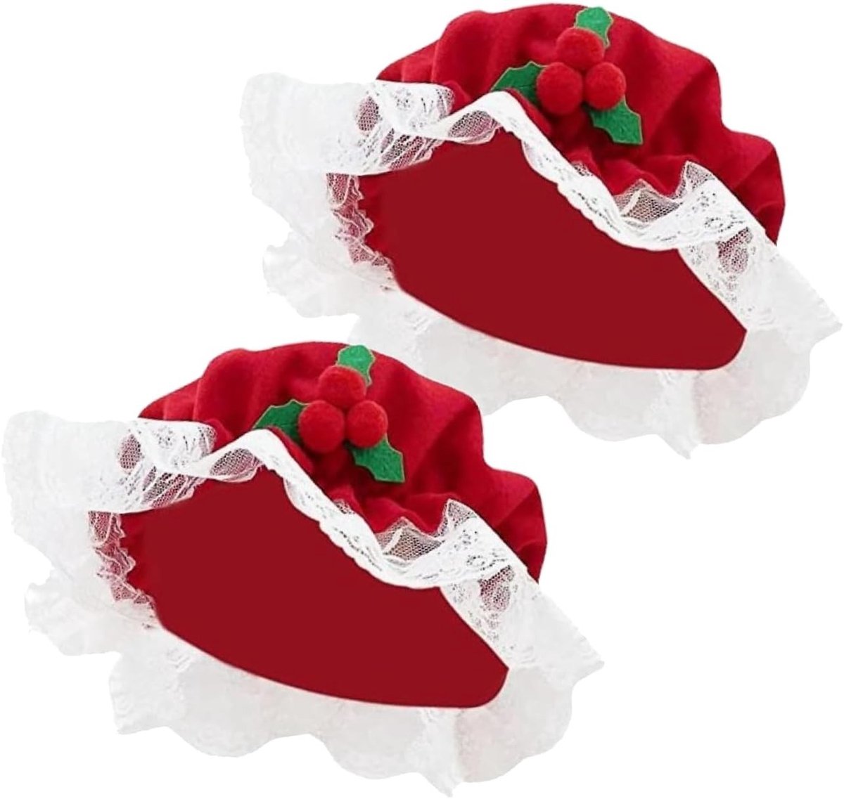 2 Stuks Kerstman Hoed Kostuum Rood Berry Bonnet Hoed met Kantafwerking voor Feestdagen en Nieuwjaar
