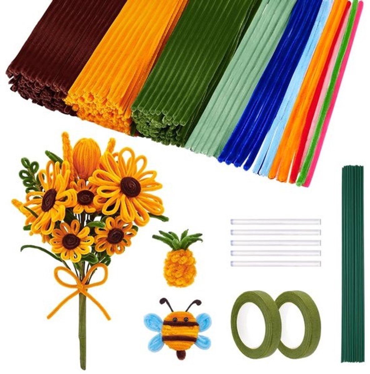 Knutseldraad Set - Chenille Stelen - Bloemen Maken - 300 Stuks - Bloemendraad Tuindraad