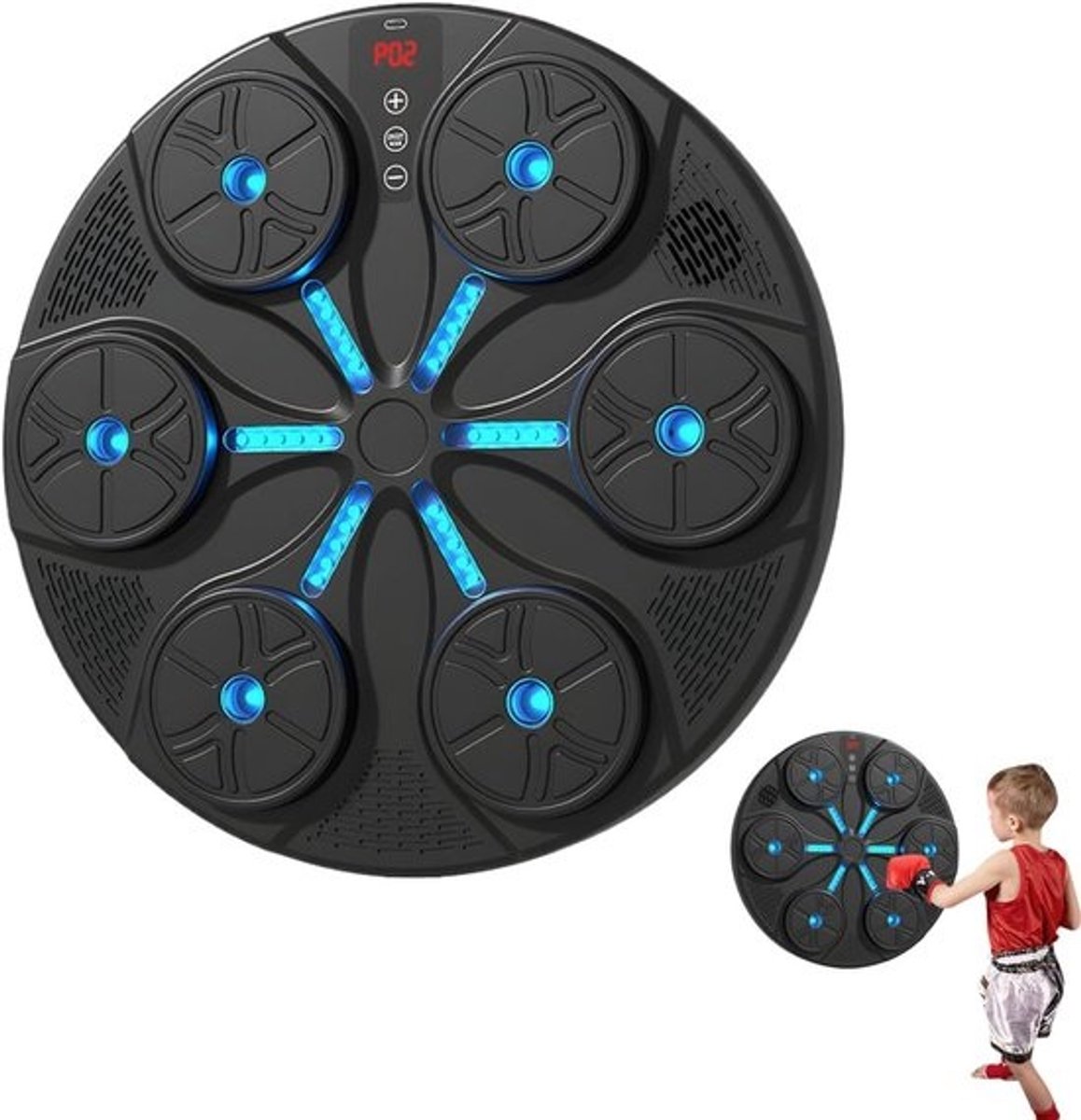 Muzikale Boksmachine - Boksmuur Trainer - Thuis Fitness - Interactieve Muziek - 43x43x9 cm - Zwart
