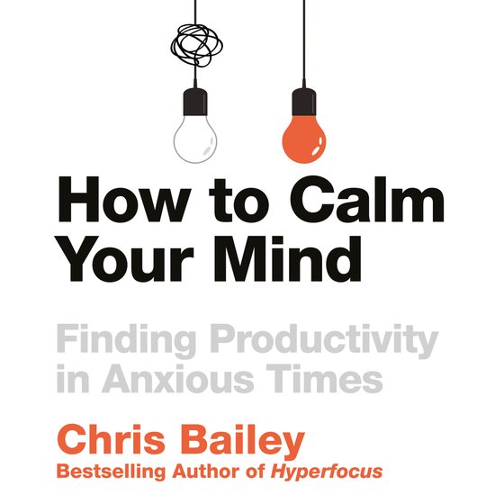 Boekomslag 'How to Calm Your Mind' van Chris Bailey. Twee gloeilampen, één verward en één verlicht.