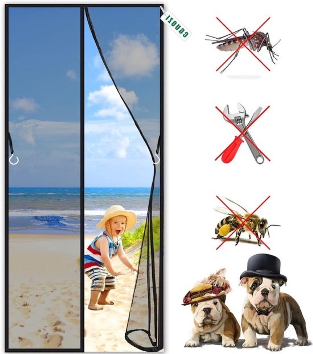 Magnetische Hordeur - Vliegendeur Gordijn - Insecten Buiten Houden - Zonder Boren Lijm Installatie - 90 x 205 cm - Zwart