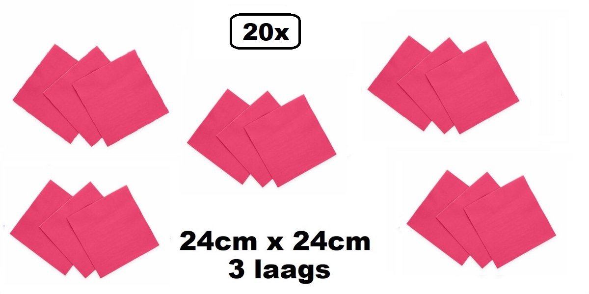20 stuks Servetten pink 24cm x 24cm - 3 laags - Party Cocktail servet diner eten knoeien restaurant BBQ thema feest verjaardag feest