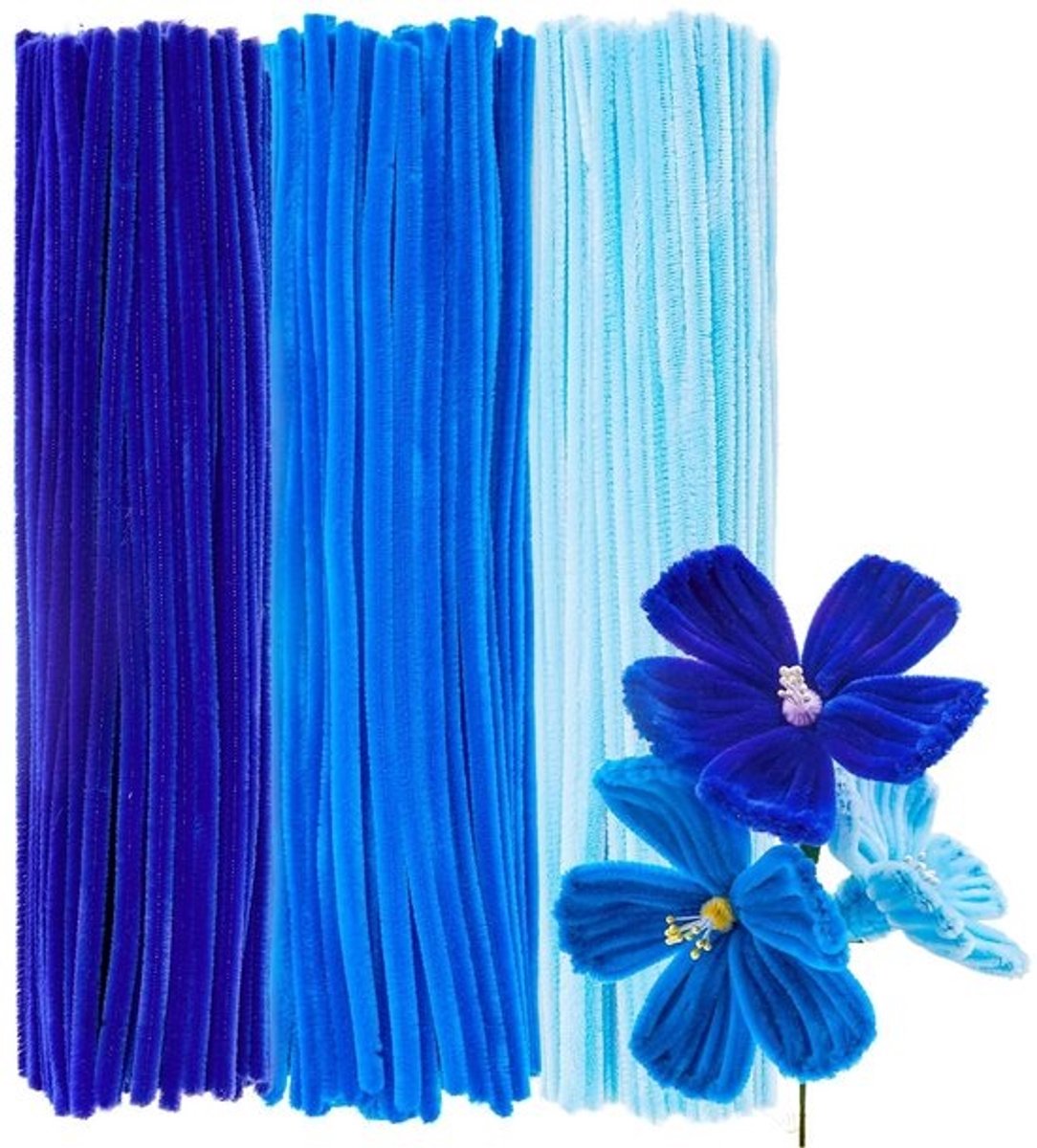 300 Stuks Chenilledraad - Blauw Pijpenragers Set voor Knutselen - 30 cm en 8 mm Dik - DIY Bloemen en Feestversieringen