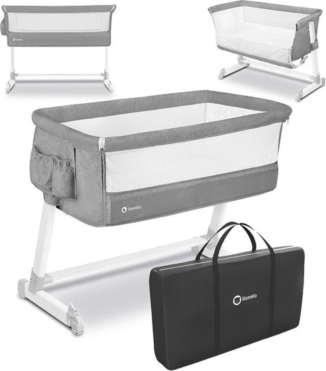 2-in-1 Co-Sleeper en Reisbedje voor Baby | Hoogte Verstelbaar & Ademende Zijwand | Comfortabel Inclusief Organizer en Muskietennet