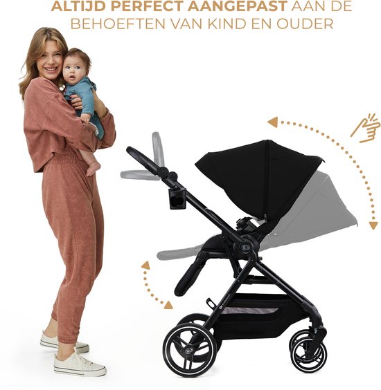 Kinderkraft YOXI 3-in-1 Kinderwagen - Van Geboorte tot 22 kg - Reiswieg, Wandelzitje & MINK PRO i-Size Autostoel - Zwart van Merkloos — afbeelding 4