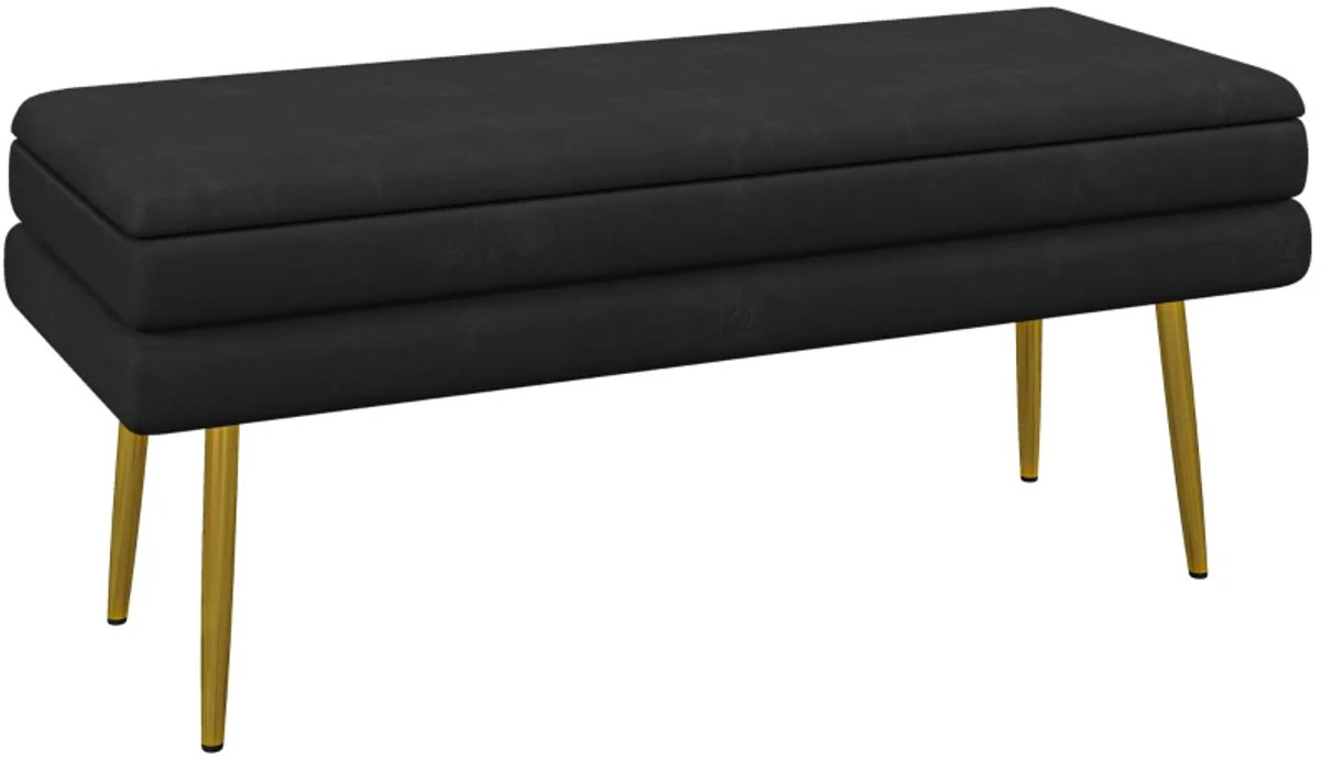 Bankje - Gestoffeerde Bank Met Opbergruimte - Staal - 100 x 37,5 x 42 cm - Zwart