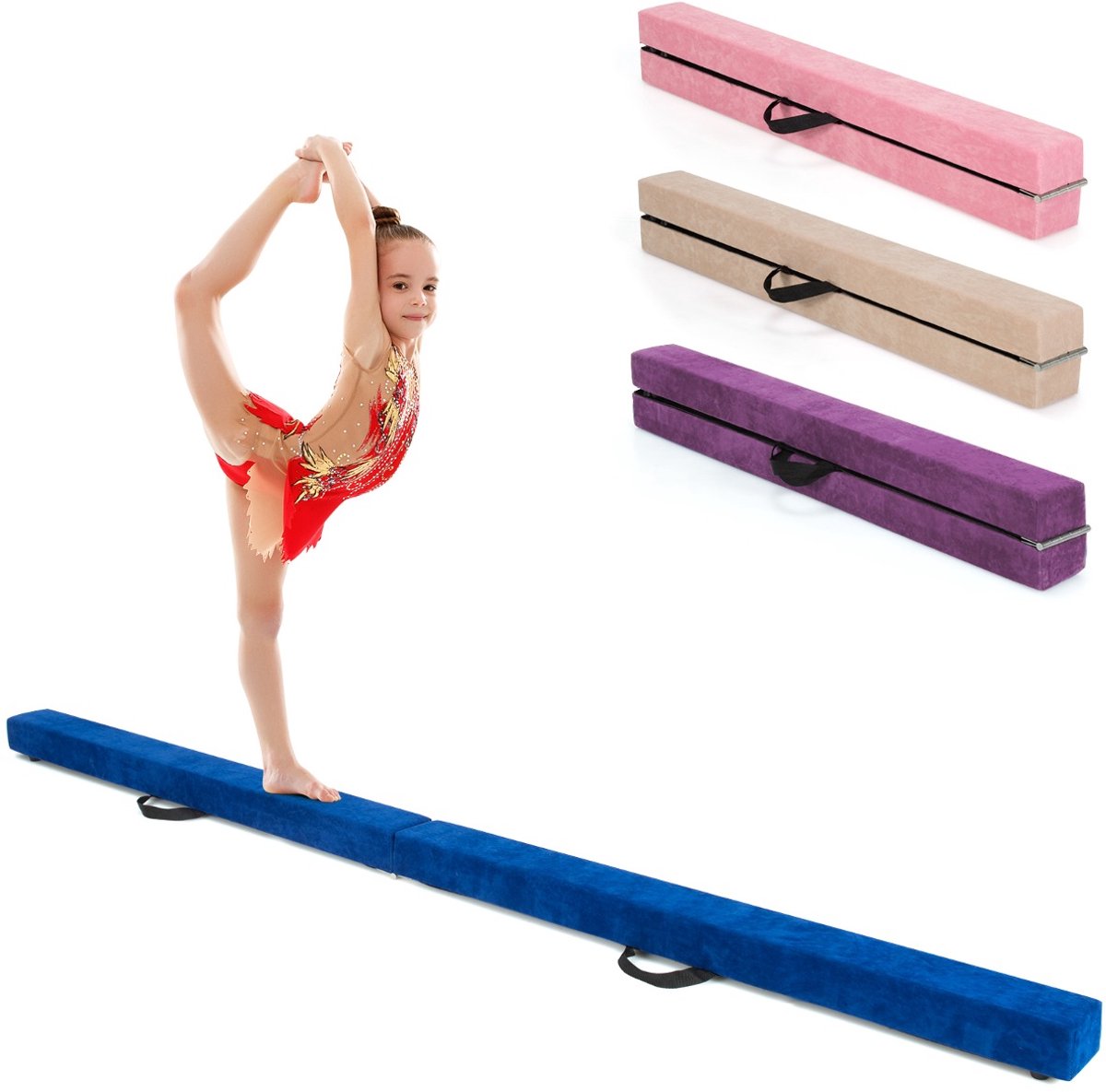 SureDeal® - Turnstang - Opvouwbare Turnbalk Evenwichtsbalk - Handvatten Extra Stevig - 210x10x8 cm - Paars