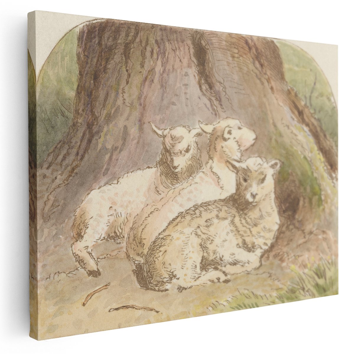 Artaza Canvas Schilderij Schapen - 160x120 cm - Groot - Wanddecoratie Landelijk - Muurdecoratie Natuur - Kamer Accessoires Vintage