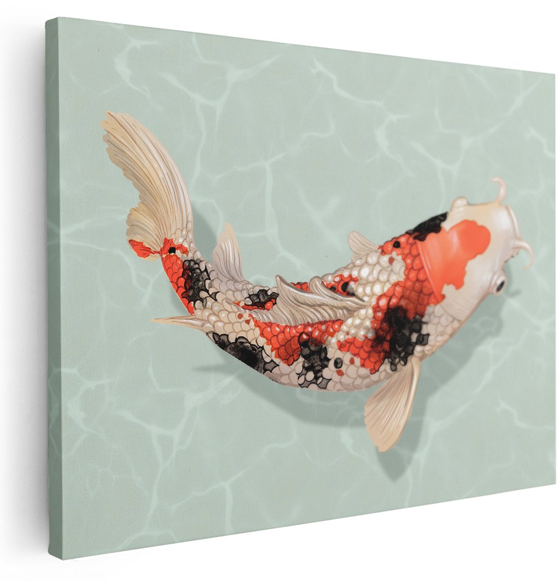 Artaza Canvas Schilderij Vis - 160x120 cm - Groot - Wanddecoratie Koi - Muurdecoratie Water - Schilderijen Op Canvas Japan - Oranje