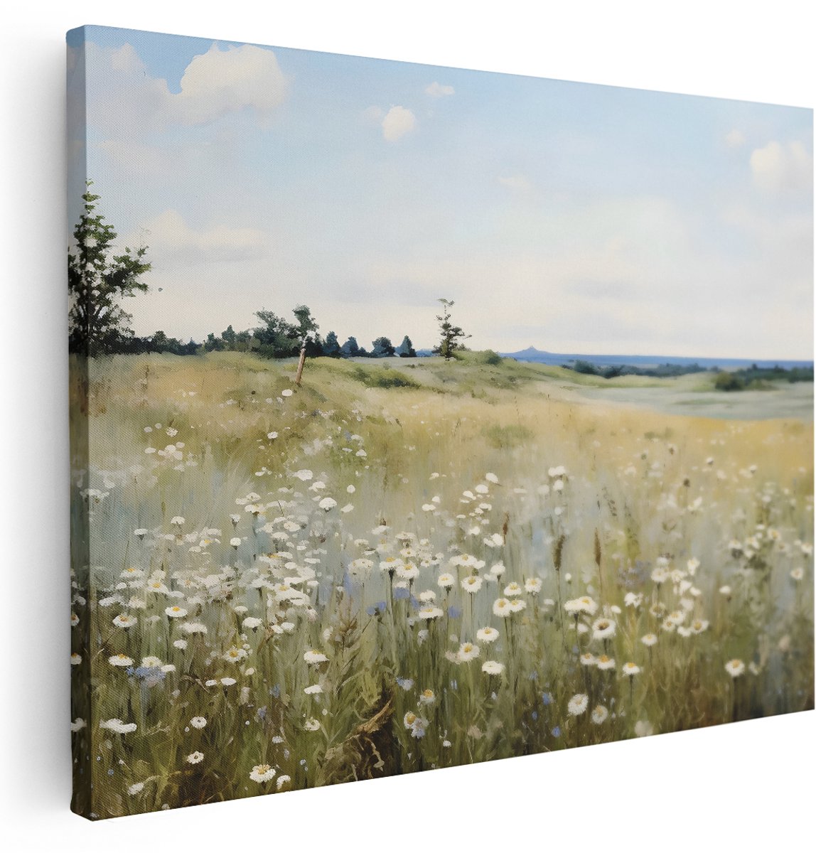 Artaza Canvas Schilderij Madeliefjes - 160x120 cm - Groot - Wanddecoratie Bloemen Weide - Muurdecoratie Landschap - Schilderijen Op Canvas Natuur