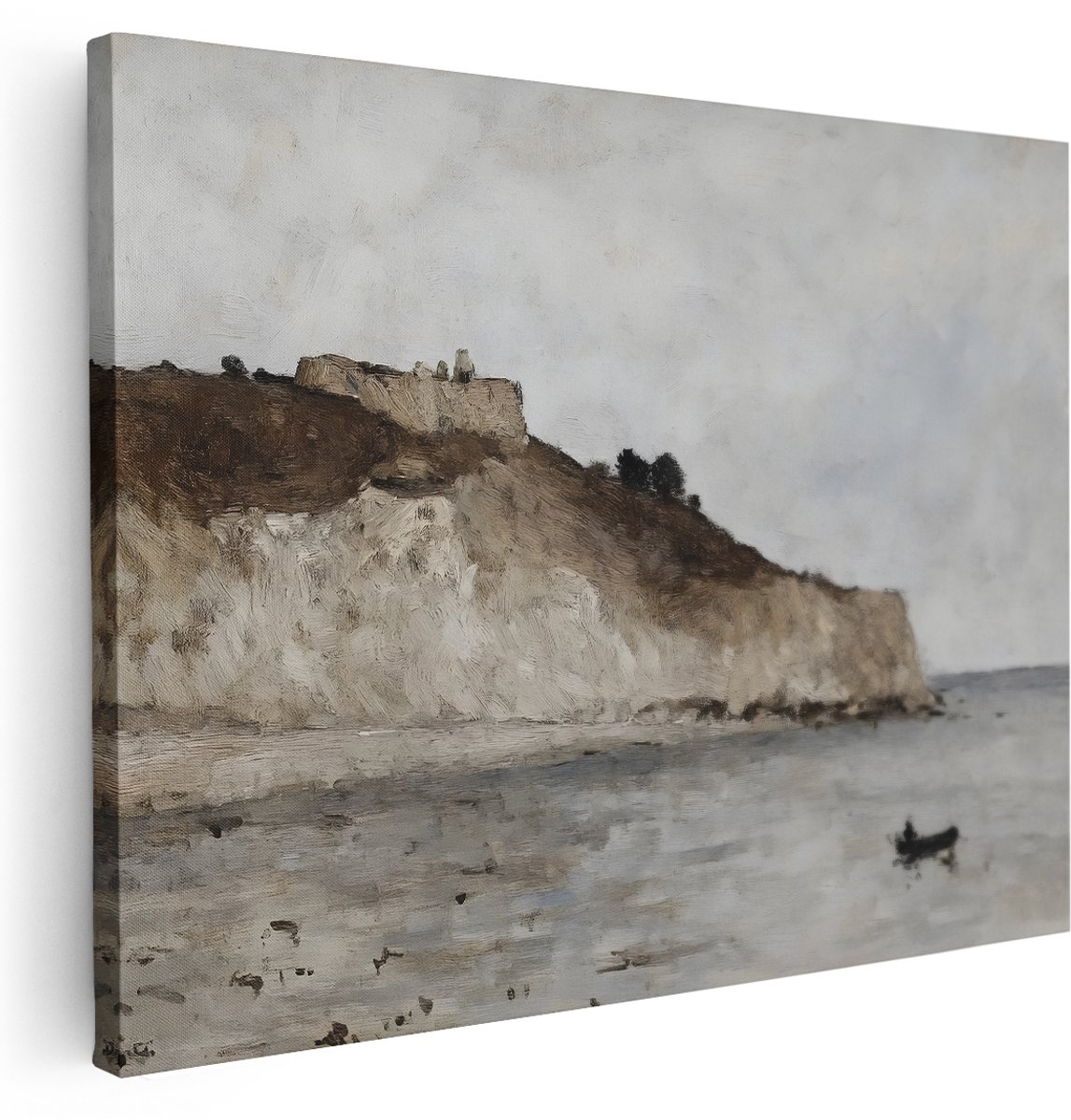 Artaza Canvas Schilderij Zeegezicht - 160x120 cm - Groot - Wanddecoratie Landschap - Muurdecoratie Brocante - Decoratie Bootje - Kamer Accessoires