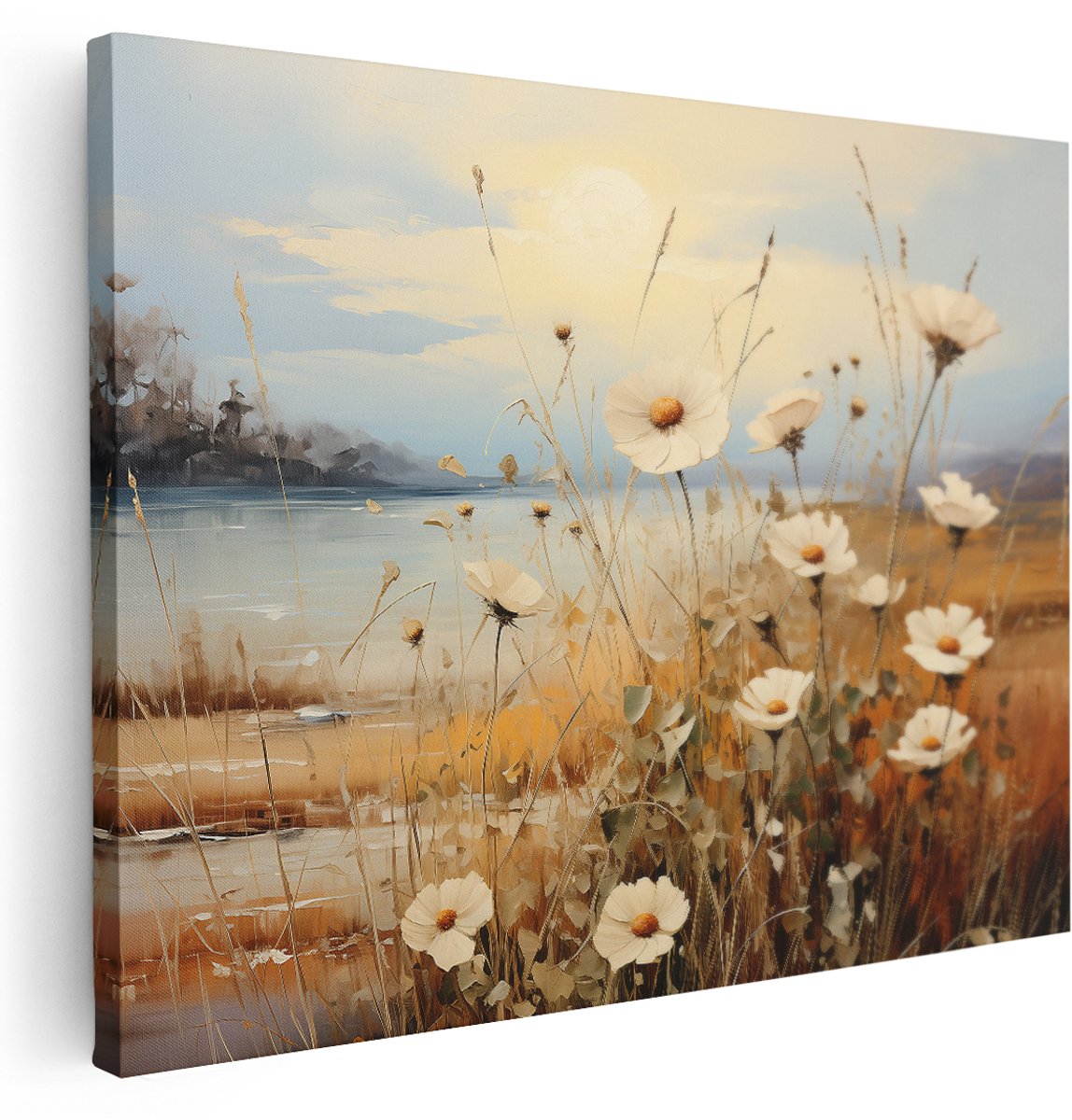 Artaza Canvas Schilderij Bloemenveld - 160x120 cm - Groot - Wanddecoratie Natuur - Muurdecoratie Landelijk - Boho Decoratie Woonkamer
