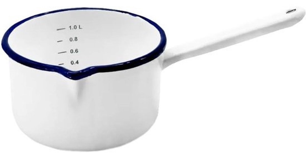 Emaille Steelpan met Schenktuit en Litermaat, Wit