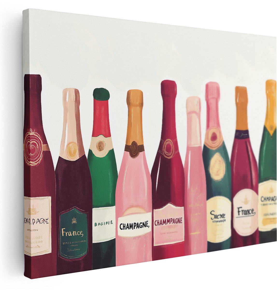 Artaza Canvas Schilderij Champagneflessen - 160x120 cm - Groot - Wanddecoratie Wijn - Muurdecoratie Frankrijk - Decoratie Keuken - Kamer Accessoires