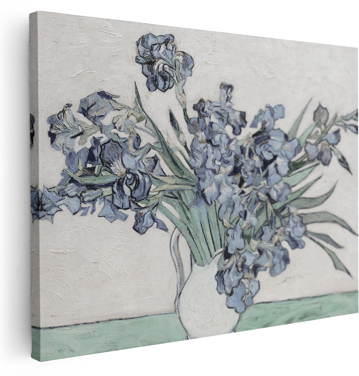 Artaza Canvas Schilderij Van Gogh - 160x120 cm - Groot - Wanddecoratie Irissen In Vaas - Muurdecoratie Stilleven Bloemen - Kamer Accessoires Blauw