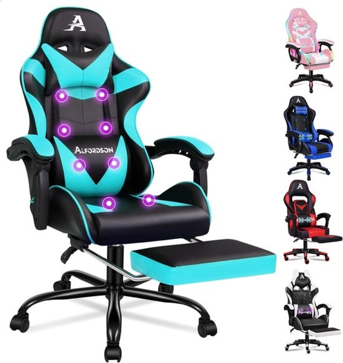 Ergonomische Gaming Stoel met Voetensteun en Massagefunctie - PU-leer - 180 kg Draagkracht