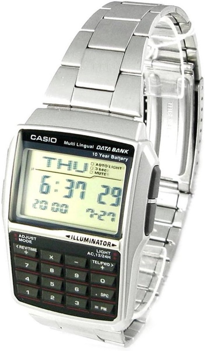 Vintage Rekenmachine Horloge met Databank Functie - Zilver