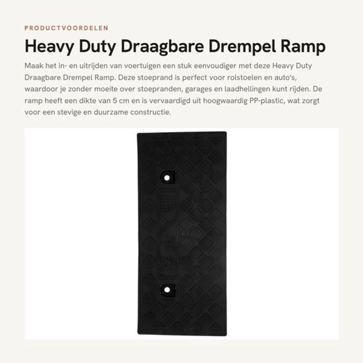 Dailygoods- Drempel Ramp Heavy Duty - Stoeprandhelling - Draagbare Ramp - PP-Kunststof - 49 x 21,8 x 5 cm - Geschikt voor Garages en Huizingangen - Stoeprand