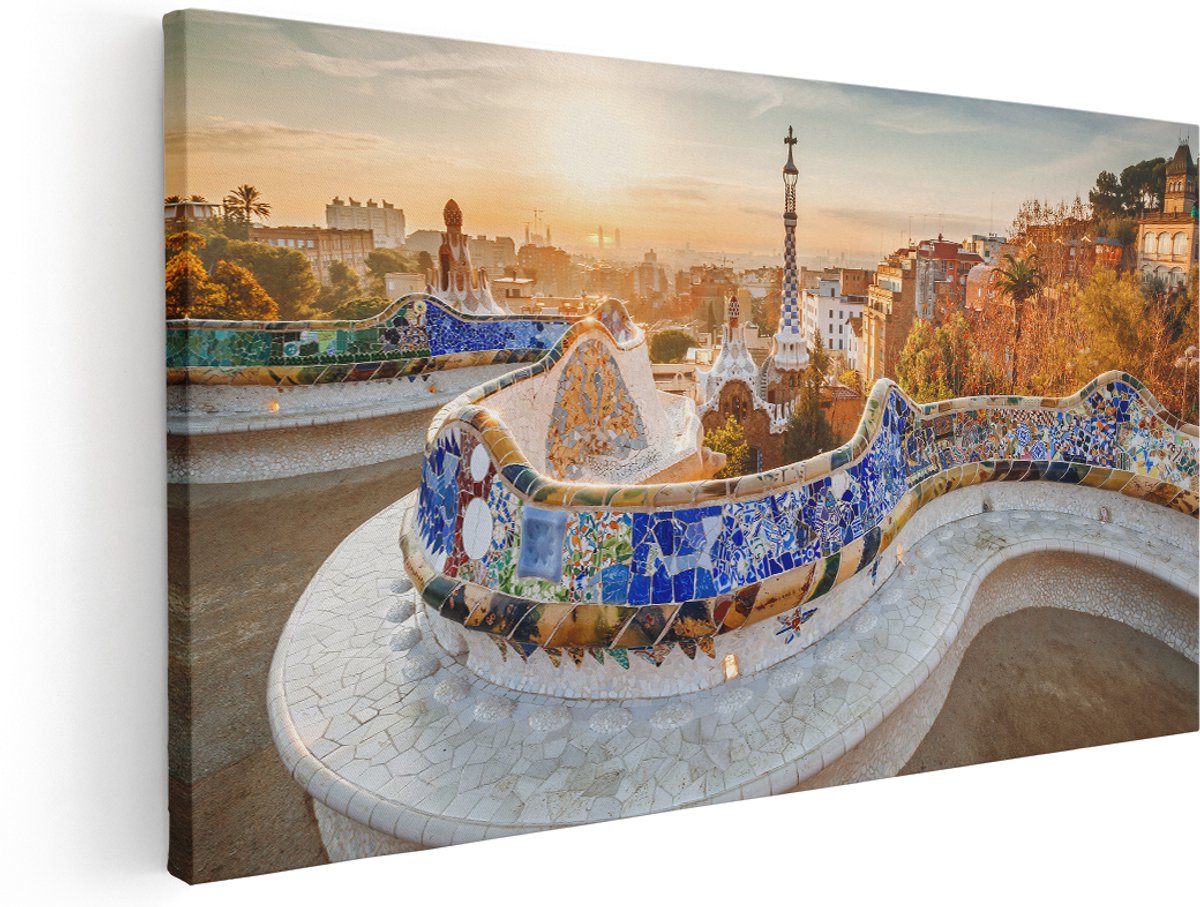 Artaza Canvas Schilderij Park Güell in Barcelona - 180x90 cm - Groot - Wanddecoratie Woonkamer - Schilderijen - Muurdecoratie