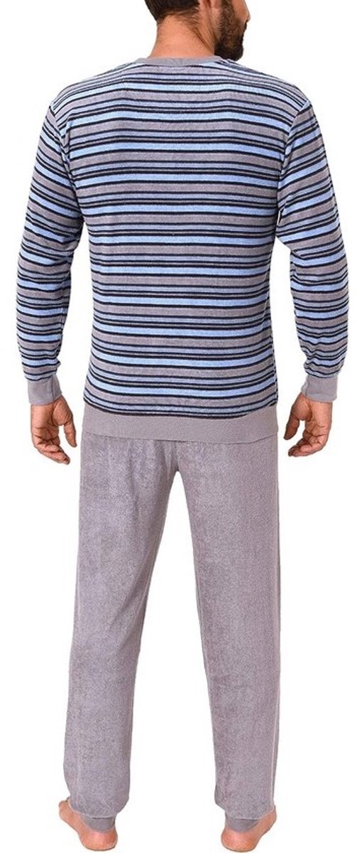 Warme badstof pyjama heren lange mouwen gestreepte boorden comfortabel huispak