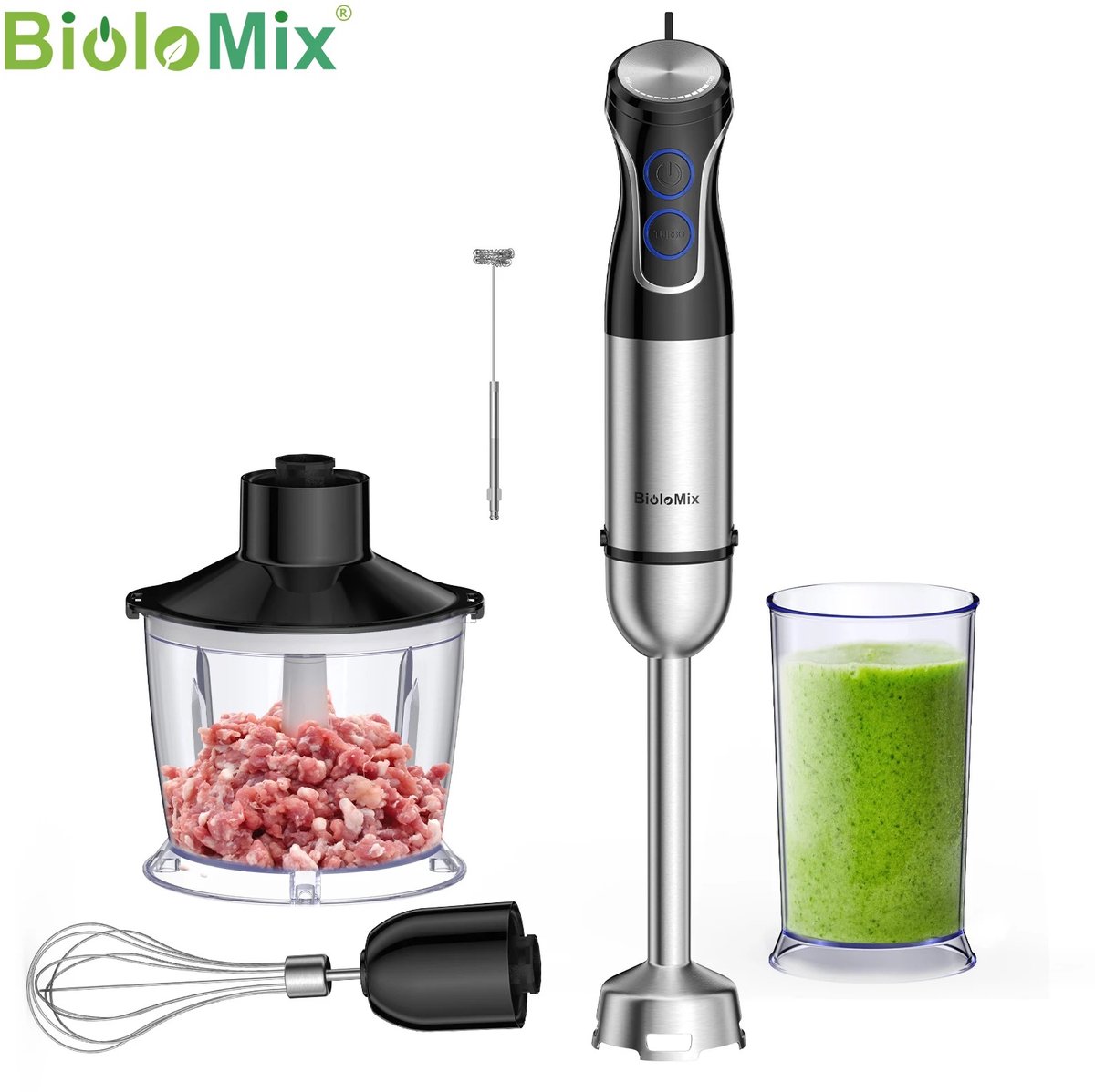 Waves - Staafmixer - Staafmixer set - Hakmolen - Melkopschuimer - Hand blender - Garde - Maatbeker - 5 in 1 - RVS messen -