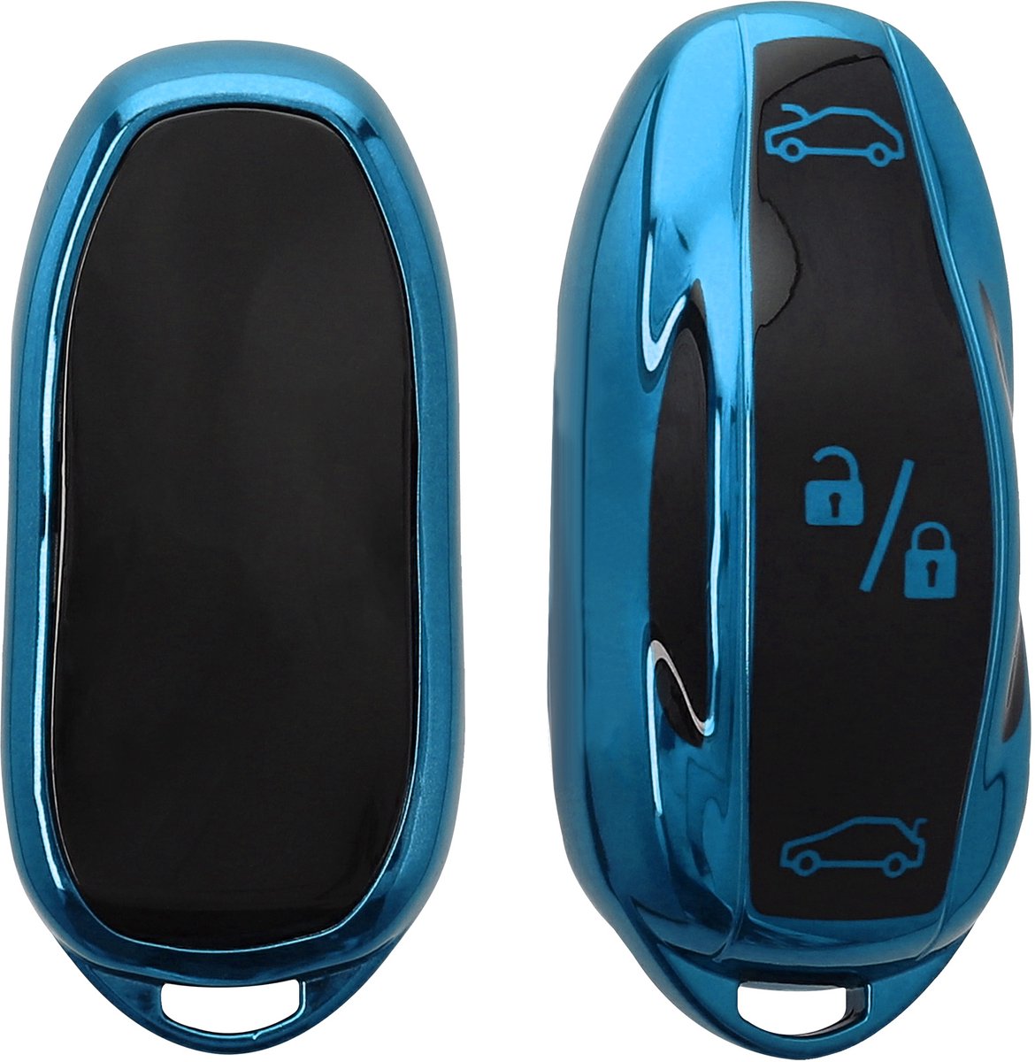 kwmobile autosleutel hoesje geschikt voor Tesla Model Y / Model 3 hoes - TPU autosleutel behuizing - Beschermende auto sleutel case - Sleuteletui in hoogglans Blauw