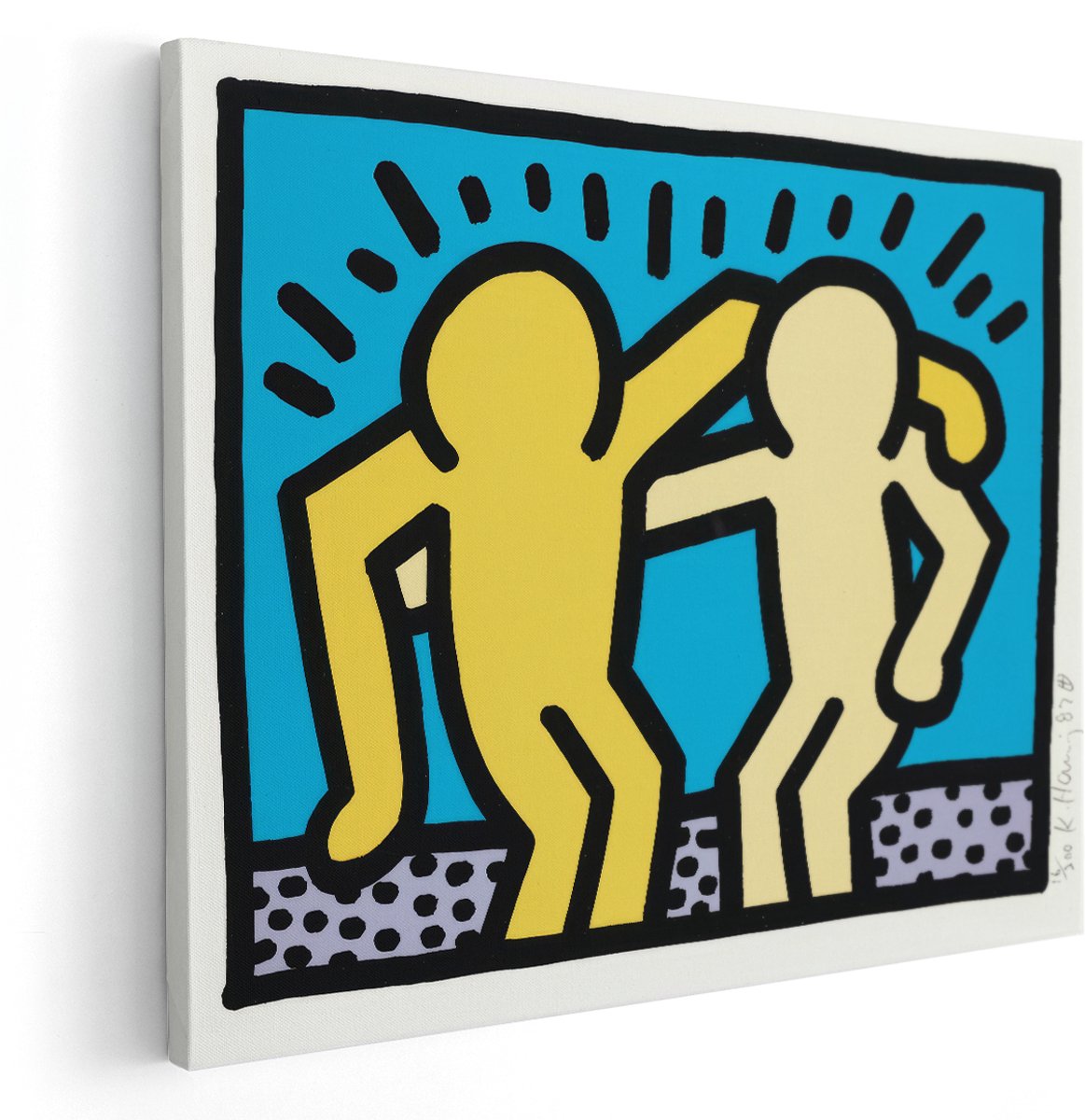 Artaza Canvas Schilderij Keith Haring - 150x120 cm - Groot - Wanddecoratie Pop Art - Muurdecoratie Dansende Figuren - Decoratie Modern Kunstwerk