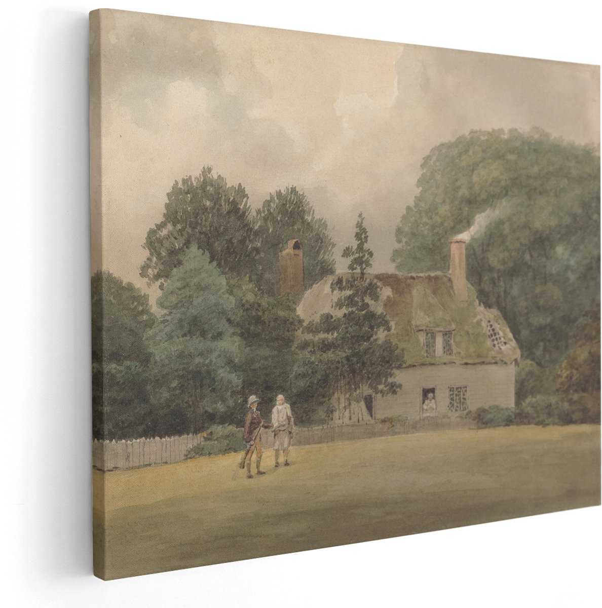 Artaza Canvas Schilderij Engelse Cottage - 150x120 cm - Groot - Wanddecoratie Landelijk - Muurdecoratie Landschap - Decoratie Woonkamer Natuur