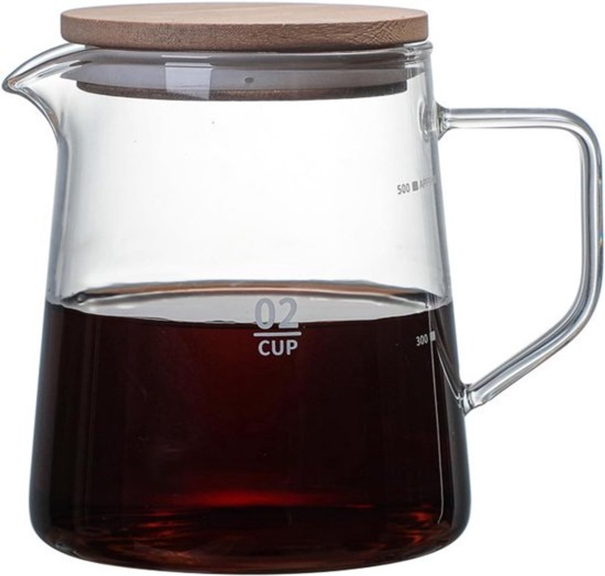 Borosilicaat Glazen Koffiekan met Maatstrepen en Houten Deksel - 500ml