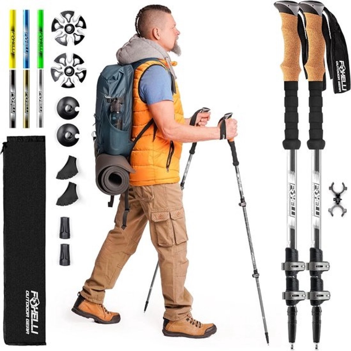 Lichtgewicht en Inklapbare Trekstokken met Ergonomische Kurkhandvatten