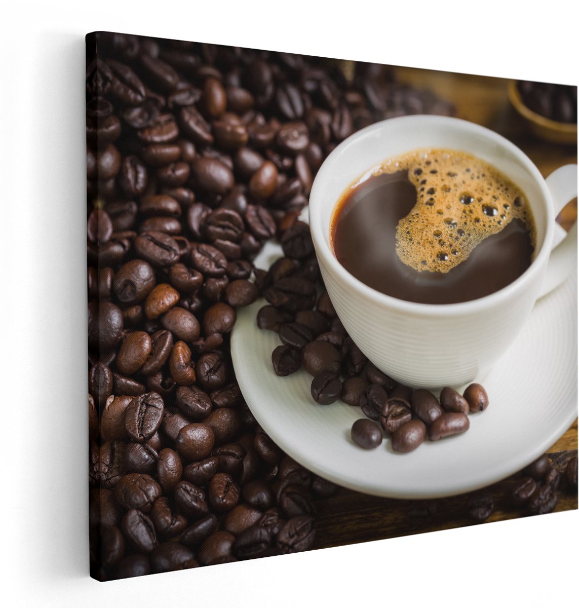 Artaza Canvas Schilderij Kopje Koffie Met Koffiebonen - 150x120 cm - Groot - Wanddecoratie Woonkamer - Schilderijen - Muurdecoratie