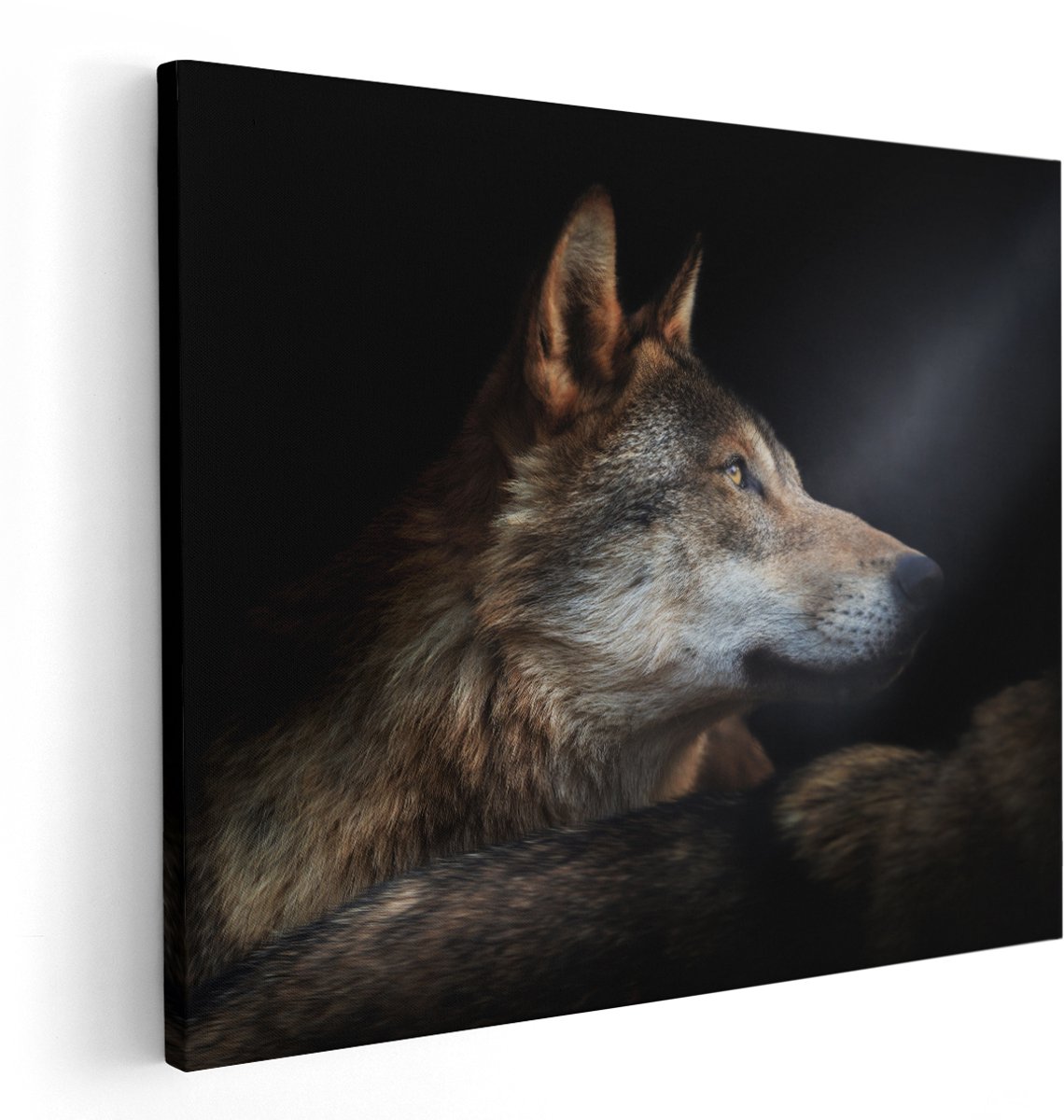 Artaza Canvas Schilderij Wolvenkop Met Een Zonnestraal - Wolf - 150x120 cm - Groot - Wanddecoratie Woonkamer - Schilderijen - Muurdecoratie