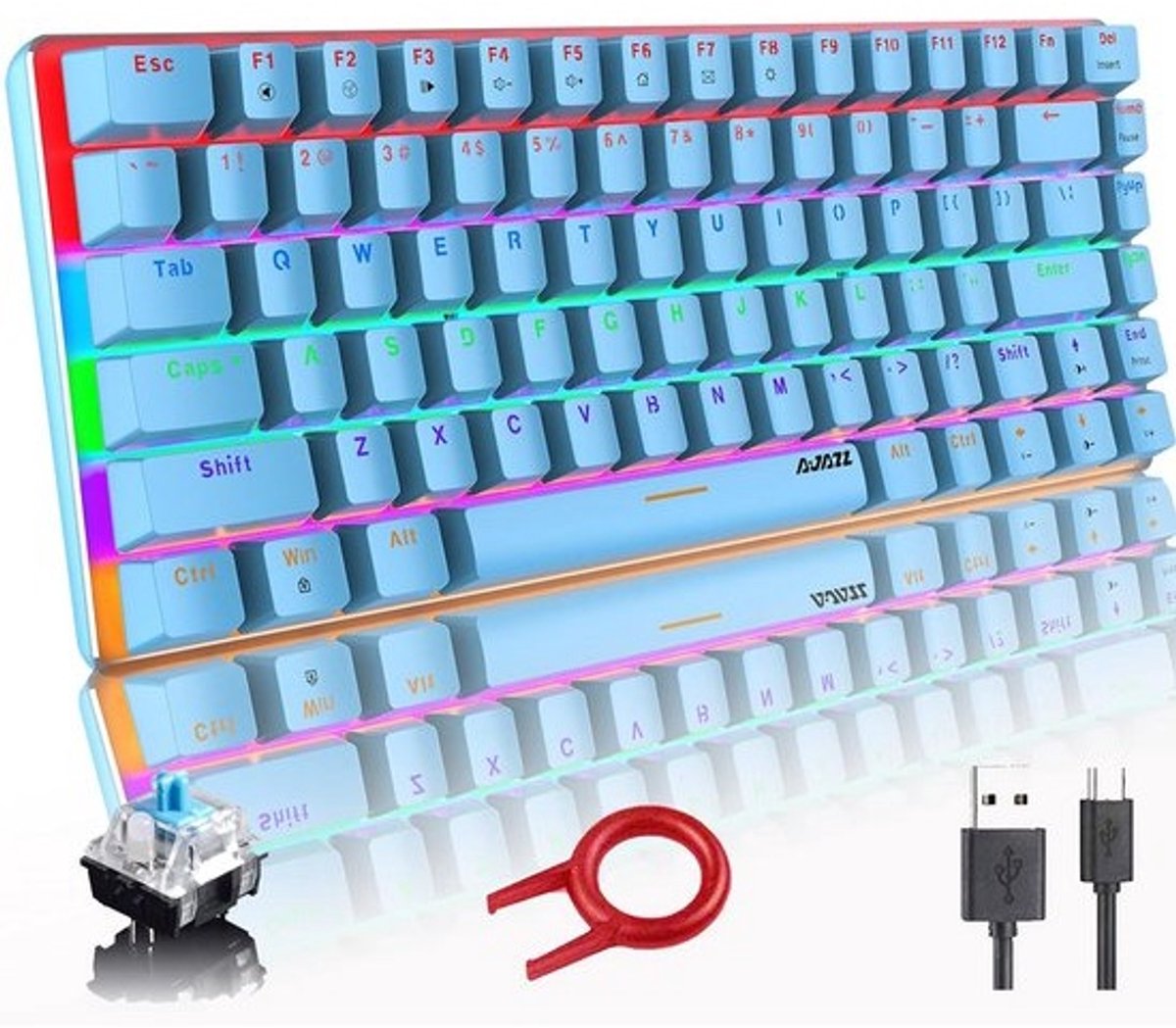 Compact Mechanisch Gaming Toetsenbord met 82 Toetsen en Regenboog LED Backlight