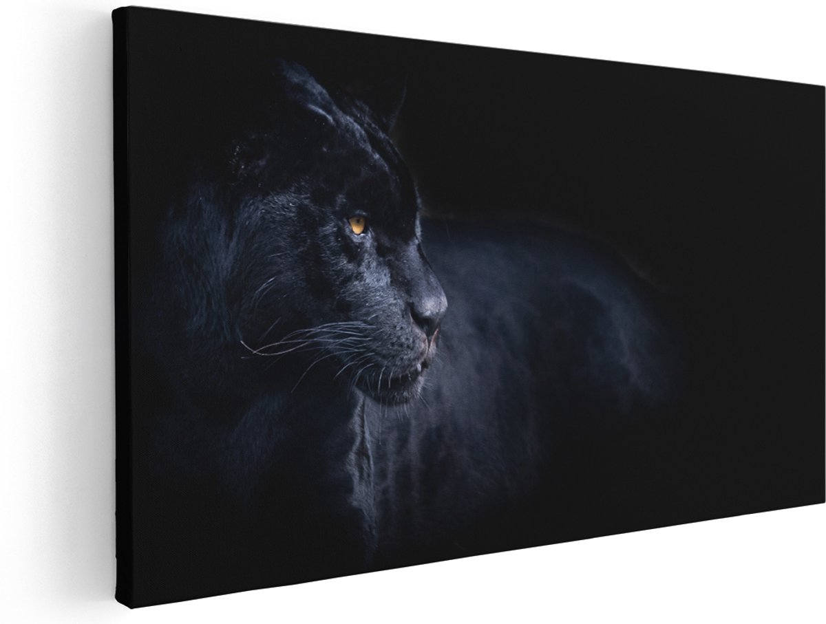 Artaza Canvas Schilderij Zwarte Panter - 160x80 cm - Groot - Wanddecoratie Woonkamer - Schilderijen - Muurdecoratie