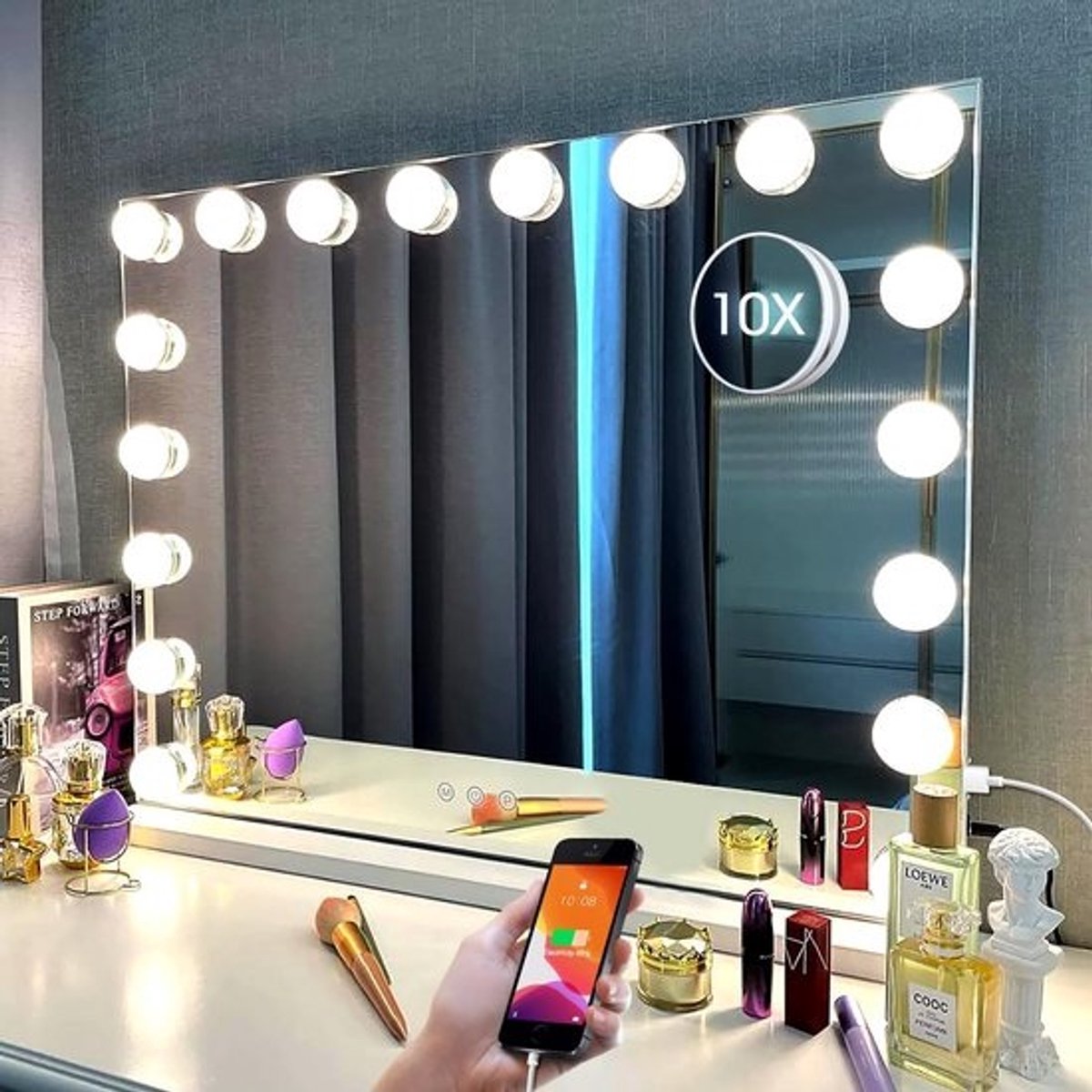 Verlichte Make-up Spiegel - Hollywood Spiegel - Perfecte Make-up - 3 Kleurstanden - 60 x 50 cm - Metaal