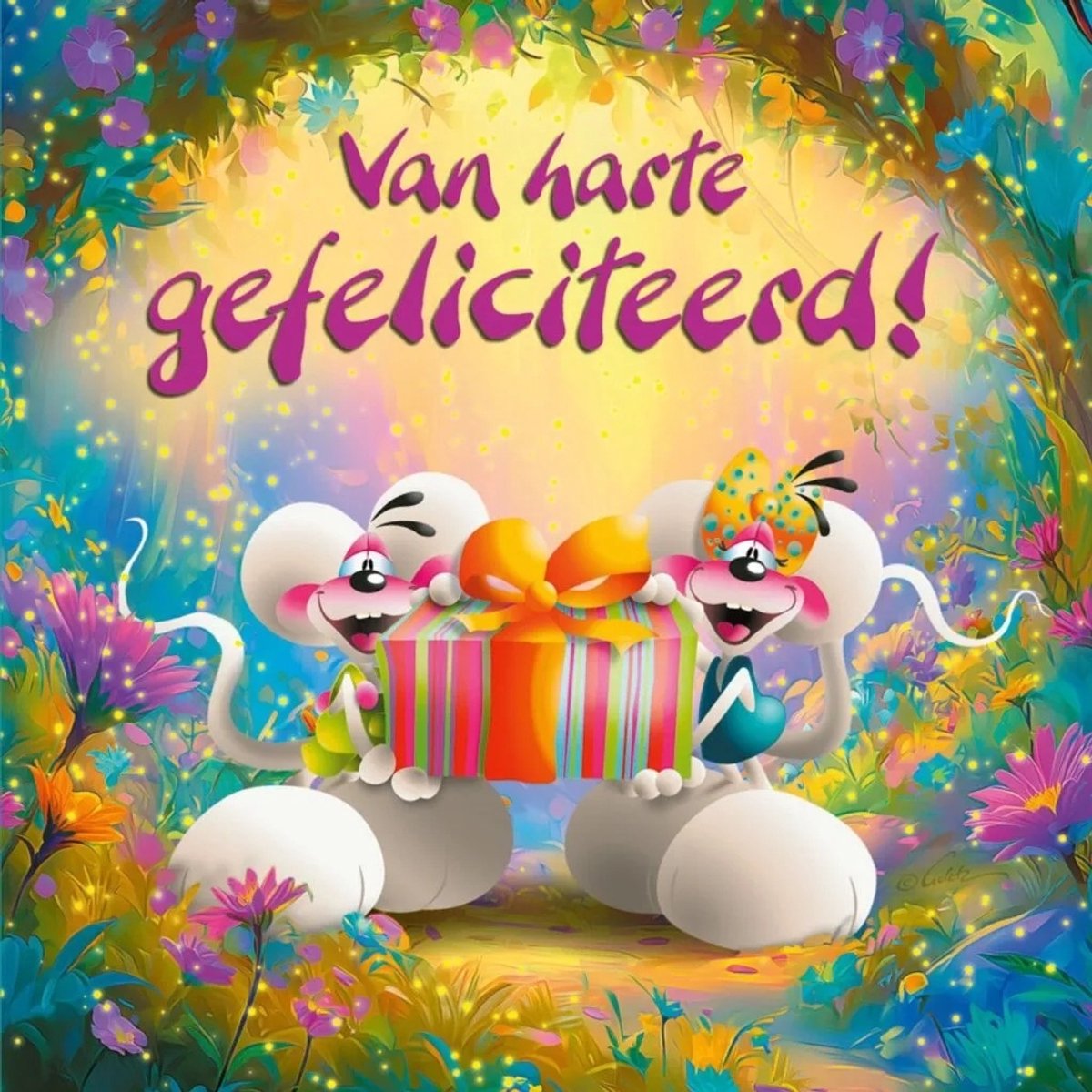 Diddl - 3d- hologram wenskaart - Van harte gefeliciteerd!