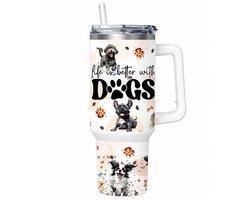 Thermosbeker Honden | Koffiebeker to Go | Thermosbeker voor Hondenliefhebbers | Beker Honden - Life is Better with Dogs Thermosbeker - 1000 ml - Uniek Cadeau - Petshop Seven