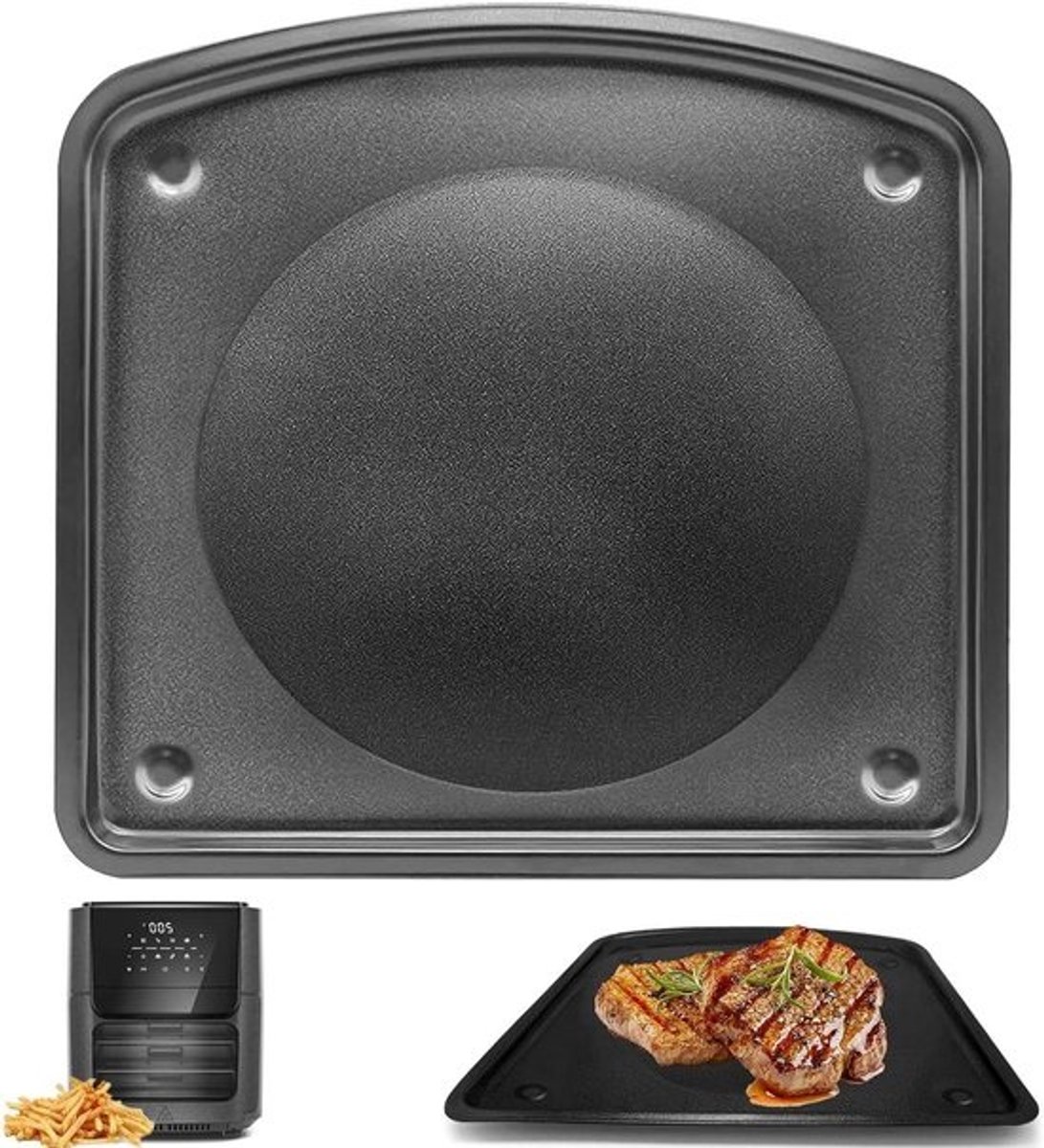 Airfryer Grillplaat - Crisper Plate Vervangend - Gezond Koken - Antiaanbaklaag Teflon - 25 x 22 cm - Zwart