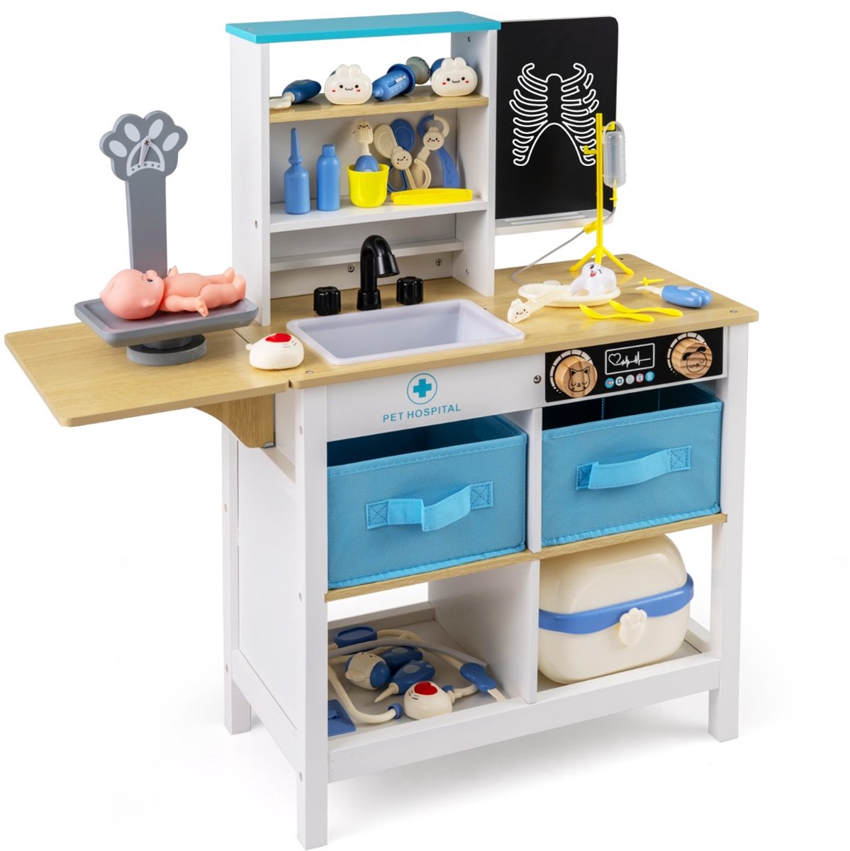 SureDeal® - Rollenspell - Montessori Dokterpraktijkset Speelgoedkoffer - Kinderen Dierenarts Speelset - 75x28x82 cm - Wit
