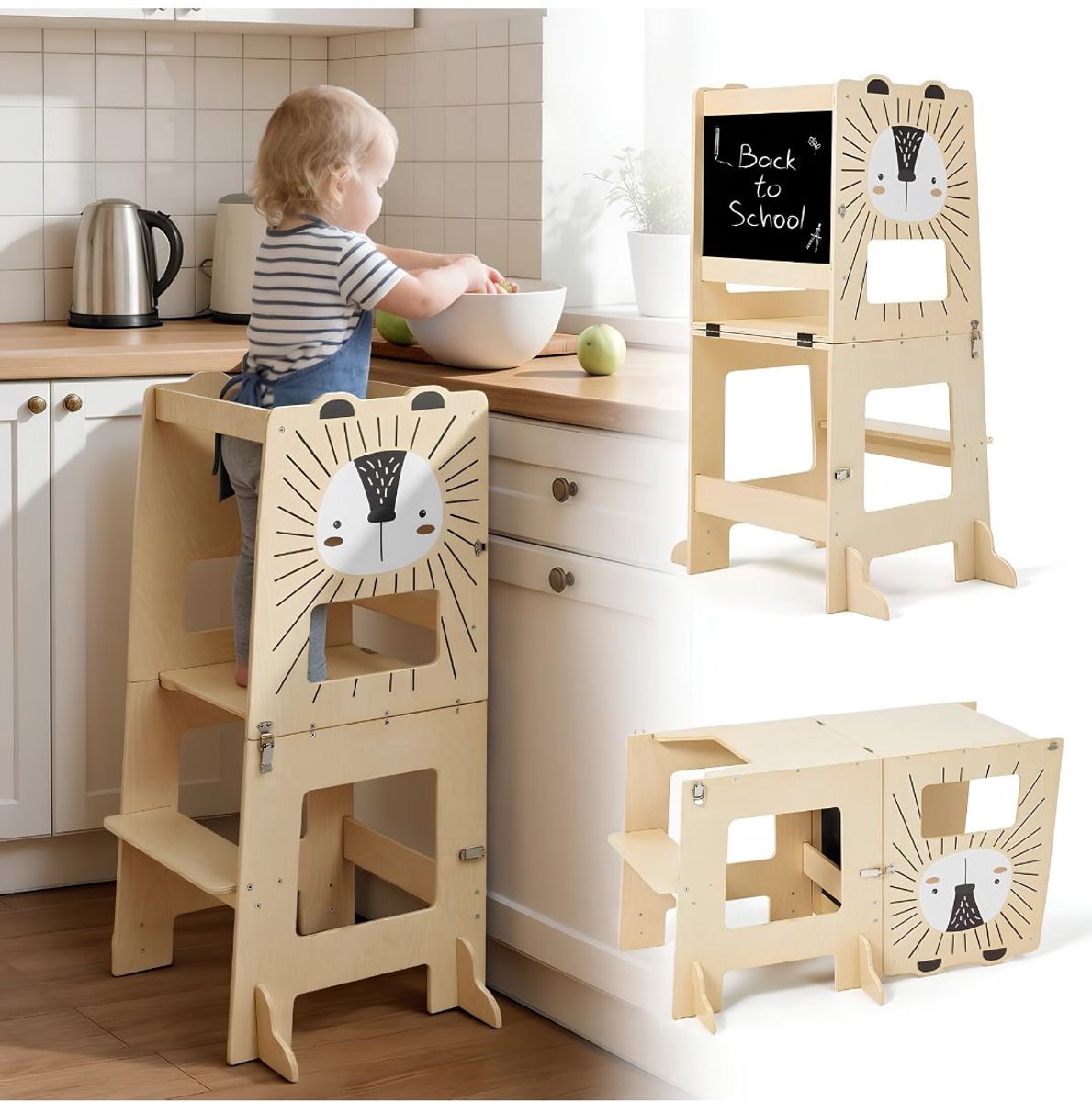 TYR® Leertoren Inklapbaar - Multifunctionele 3-in-1 - Leertoren voor Kinderen - Bruin - 61cm x 48cm x 98cm