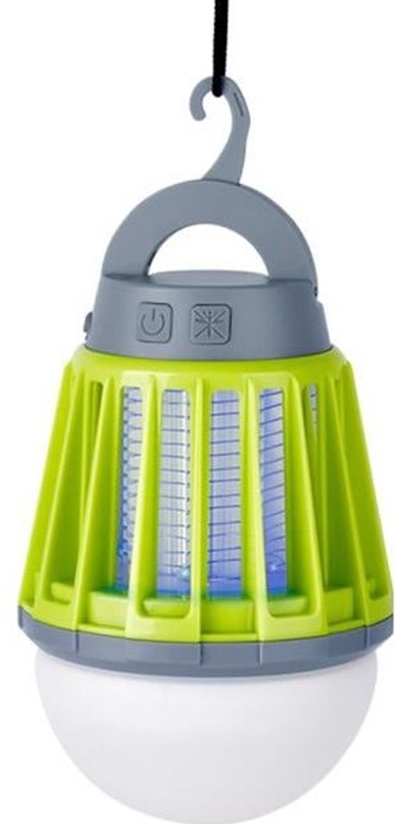 UV-muggenlamp, oplaadbaar via USB, 3 lichtstanden, ideaal voor buitentuinen, kamperen en wandelen.