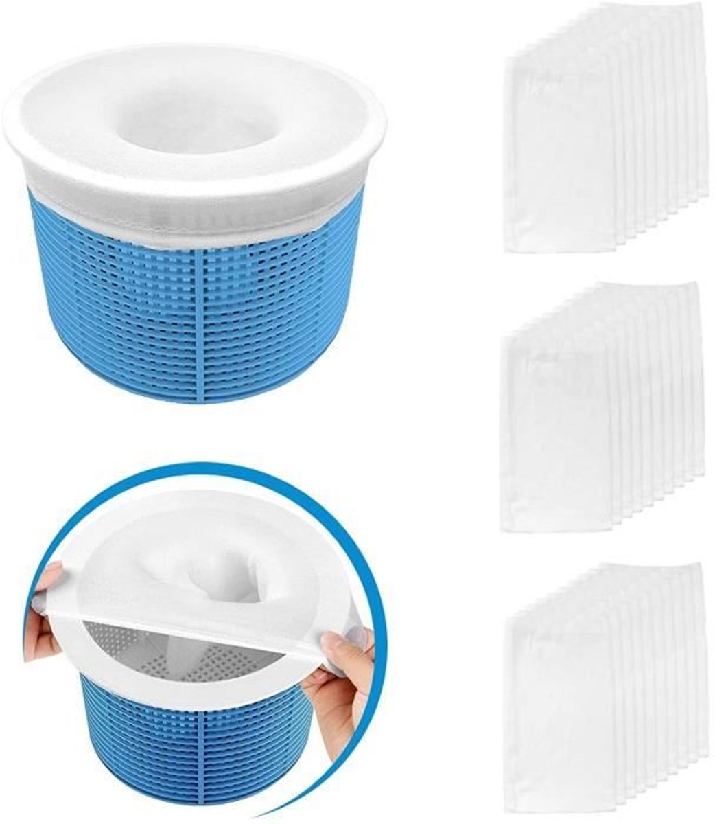 Skimmerfilters, 30-pack zwembadskimmerfilterzakken, perfecte afdekking voor skimmermandfilter
