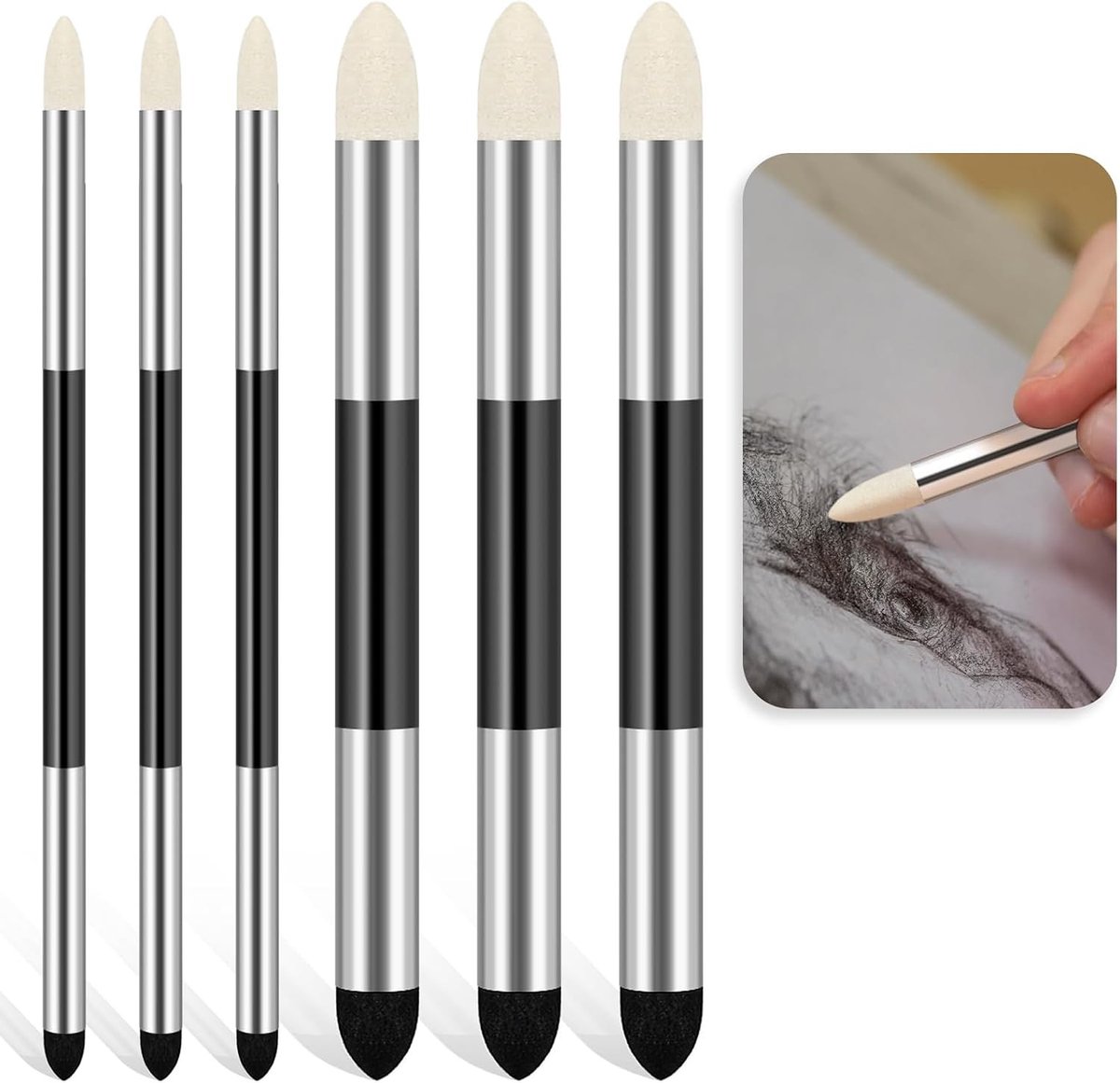 6-delige Mengspons Set voor Tekeningen - Dubbelzijdige Penselen voor Olie, Pastel en Schetsen, Herbruikbaar en Wasbaar Tekenmateriaal