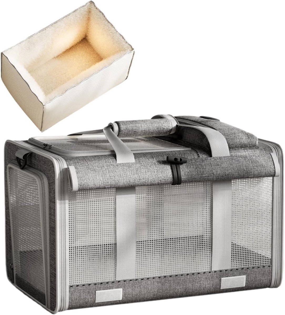 Honden Transportbox - Reismand - Korte Uitstapjes - Ventilatie - 47x29x8 cm - Grijs