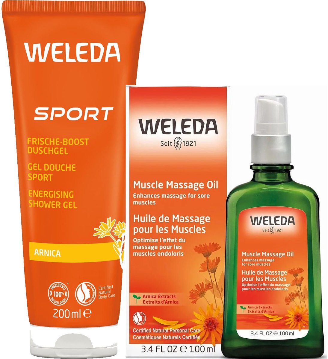 Weleda Sport Set – Douchegel 200 ml & Massageolie 100 ml in een tasje