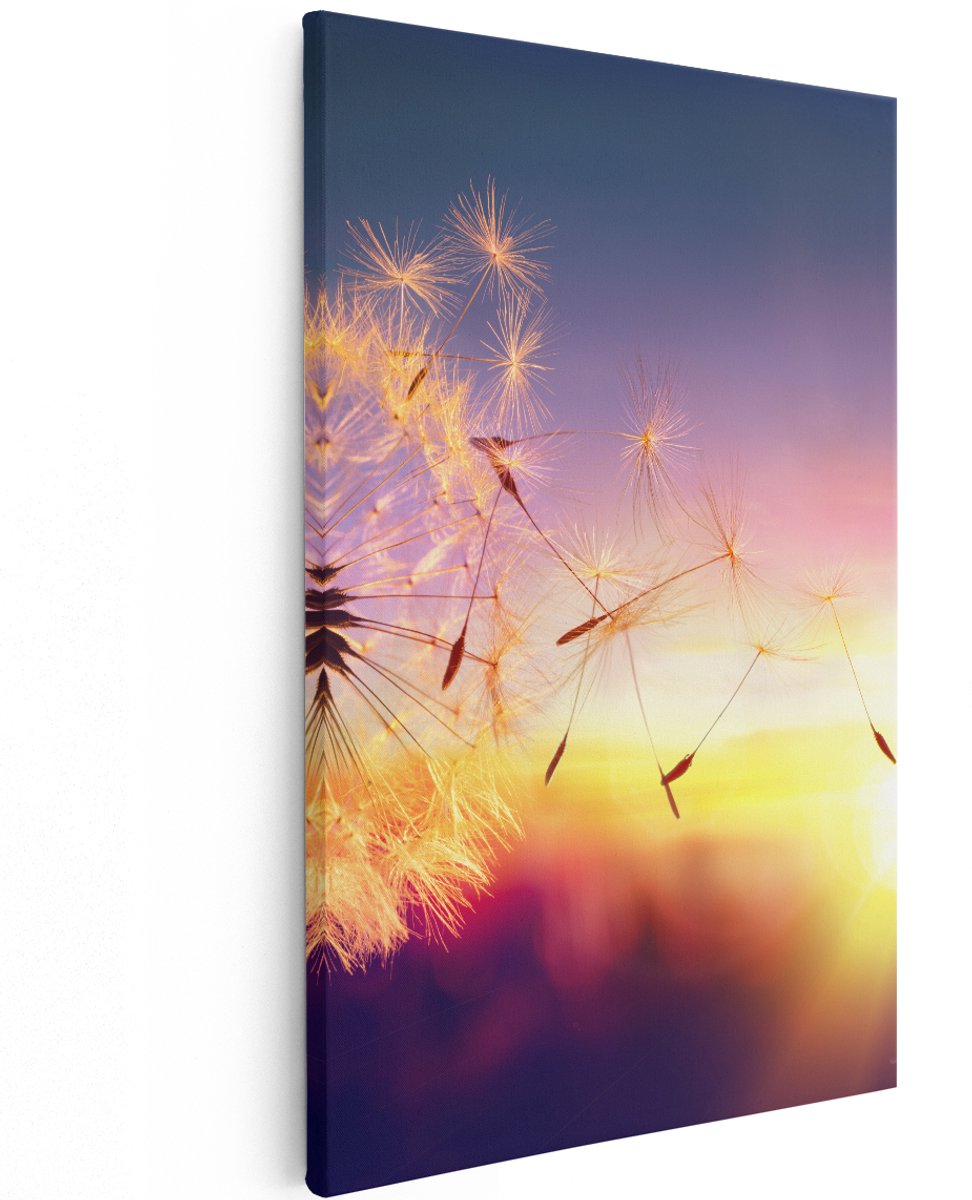 Artaza Canvas Schilderij Paardenbloem Tijdens Zonsondergang - 120x180 cm - Groot - Wanddecoratie Woonkamer - Schilderijen - Muurdecoratie